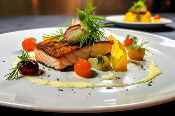salmon steak with vegetables