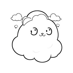 Cute cloud cartoon outline icon, Cute happy smiling cloud cartoon, black line shape