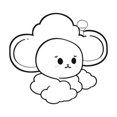 Cute cloud cartoon outline icon, Cute happy smiling cloud cartoon, black line shape