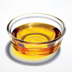 A bowl of oil on a white surface. Generative AI.