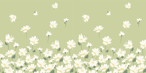 Abstract floral seamless border with chamomile. Trendy hand drawn textures. Modern abstract design for,paper, cover, fabric and othe - obrazy, fototapety, plakaty