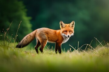 Naklejka na ściany i meble red fox vulpes in the grass