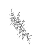 Fototapeta premium Floral branch with leaves, line drawing, packaging or design elements