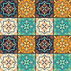 Tile pattern. Decor tile texture print mosaic oriental pattern  ornament arabesque. Traditional arabic and indian pottery tiling seamless patterns fabric wall interior cloth vector set