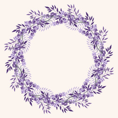 Wreath of hand drawn lavender flowers. Hand drawn design for Thank you card, Greeting card or Invitation. Vector illustration.