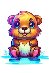 Obraz premium A cartoon bear sitting on a puddle of water. Generative AI.