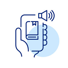 Electronic library with audiobooks. Listening from app on smartphone. Pixel perfect, editable stroke simple icon