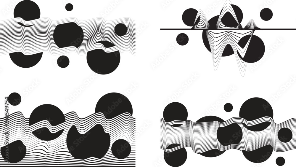 Fototapete abstract motion graphic design background . black circle and horizontal lines . transition shapes . 