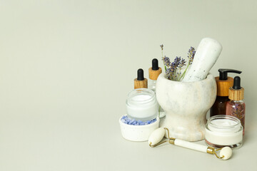 Concept of skin and face care, lavender cosmetic