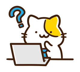 仕事中にわからないことがあるかわいいビジネスマンねこのイラスト