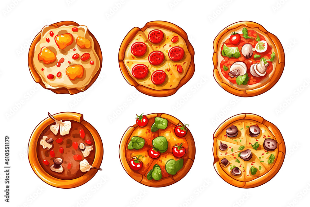 Poster Pizza menu vector set collection graphic design. Generative AI