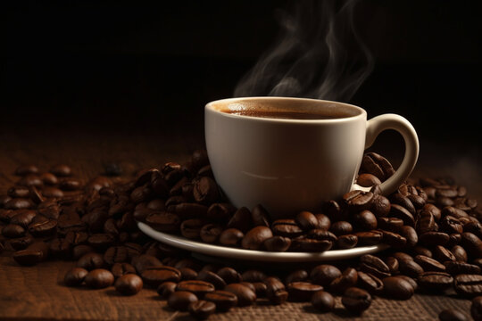 Coffee cup and coffee beans © alisaaa