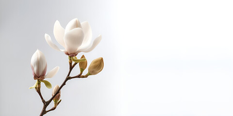 Fototapeta na wymiar Stunning White Magnolia Flower Blossom on a Clean White Background