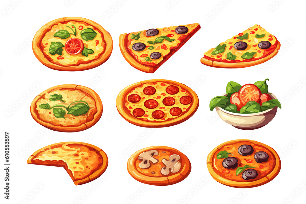 Poster Pizza menu set collection graphic design. Generative AI