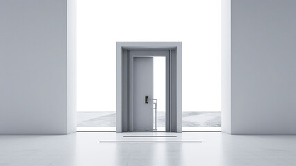 A modern door in a room with white walls. Generative AI.