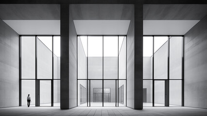 Modern Building Facade with Large Glass Windows. Urban Architecture.