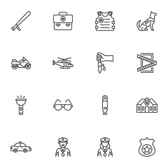 Police and security line icons set