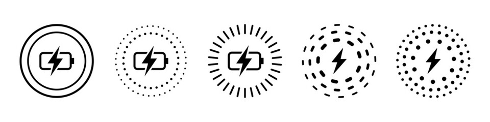 fast charge symbol icon set of five designs. Wireless charger concept. Wireless charging icons. Phone charge simple signs. Vector illustration. - obrazy, fototapety, plakaty