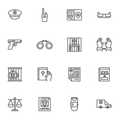 Law and Judgement line icons set