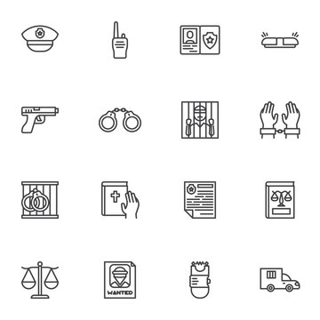 Law and Judgement line icons set