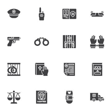 Law and Judgement vector icons set