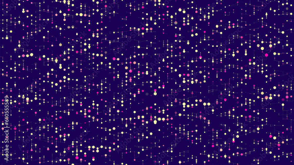 Poster abstract background with colorful dots on blue background. grid of blinking dots. the flow of scient