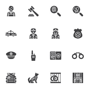 Law and justice vector icons set