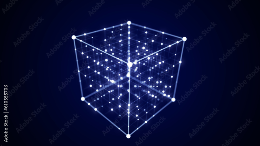 Poster Technology blockchain concept. Visualization of the dynamic flow of the cryptocurrency industry. Big data flow connections. Network connection structure. 3D Rendering.