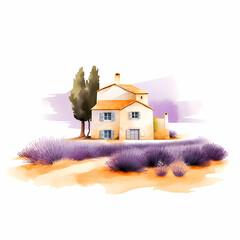 Fototapeta na wymiar Illustration of beautiful blooming lavender fields in Provence, France