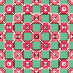 Seamless pattern with pink decorative elements on a pale green background. Vector illustration