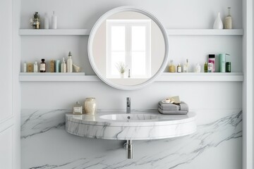 Elegant white sink mirror. Generate Ai