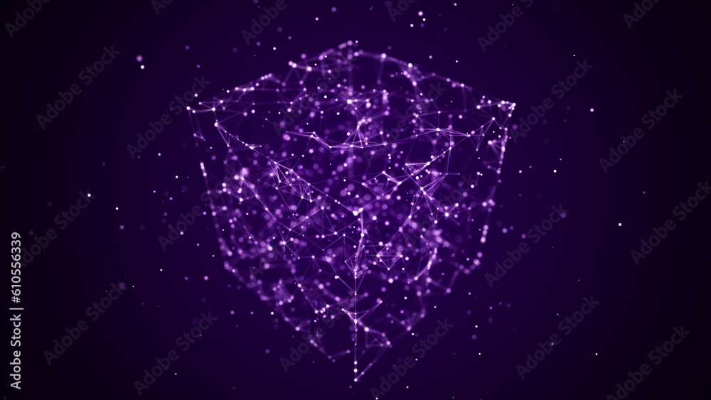 Poster technology blockchain concept on purple background. visualization of the dynamic flow of the cryptoc