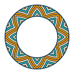 Abstract round meander, circular geometric ethnic ornament. Ornamental geometric frame. Place for text. Vector color template for invitations, greeting cards.