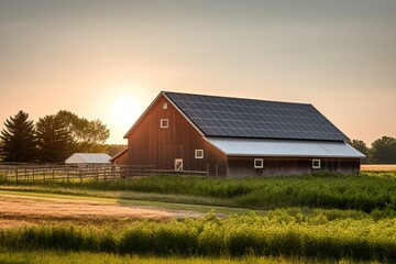 Fototapeta na wymiar Rural Farm with Captivating Solar Array. Generative AI