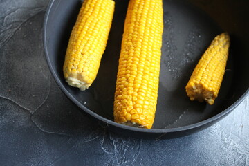 Sweet corn on the pan.Heathty food.
