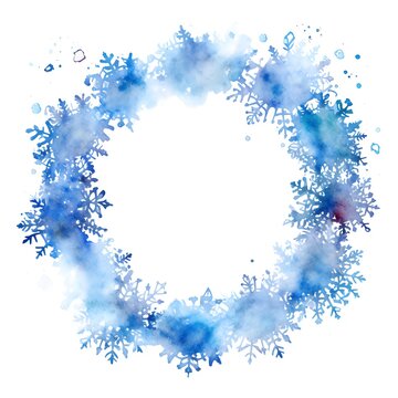 Snowflake watercolor round frame created with AI