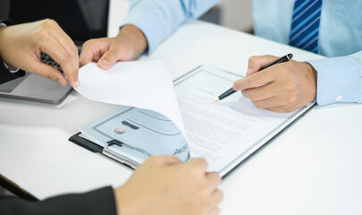 HR Manager talks to job applicants for job interviews about careers and Her personal history in the company. Employment and Recruitment concepts