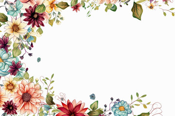 Blank of beautiful flowers frame , Frame with flower isolated on background , Created with generative AI