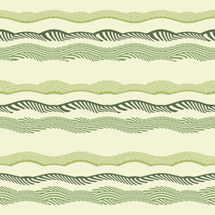 Tonal Green Glitch Effect Textured Ornate Waves Pattern