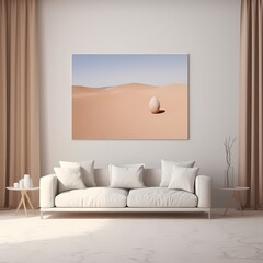 blank frame mockup beige living room 3d blender generated ai