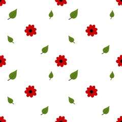 red flower and leaf in background