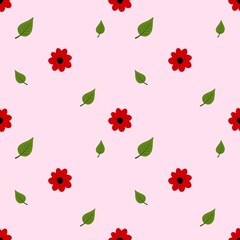 red flower and leaf in background