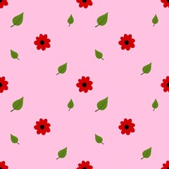 red flower and leaf in background