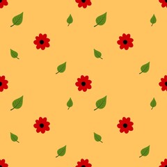 red flower and leaf in background