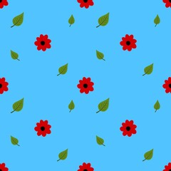 red flower and leaf in background