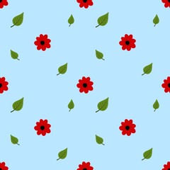 red flower and leaf in background