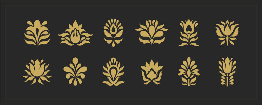 Text boarder divider Mughal symbol for printing in typography. Floral elegant motif in silhouette. Mughal style mirrored palmette.