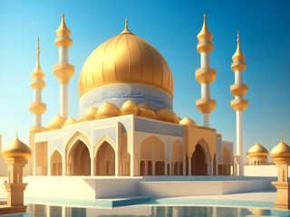 Fototapeta na wymiar Arabic mosque Islamic architecture, Generative AI Illustration.