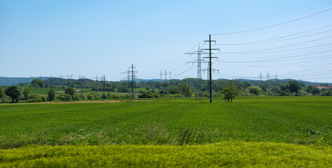 Stromleitungen über einem Feld