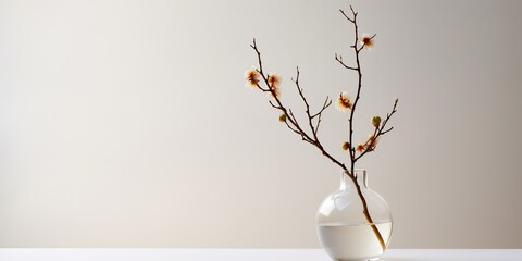 AI Generated. AI Generative. Beautiful home decoration minimal twig in glass vase. Cozy indoor vibe. Graphic Art